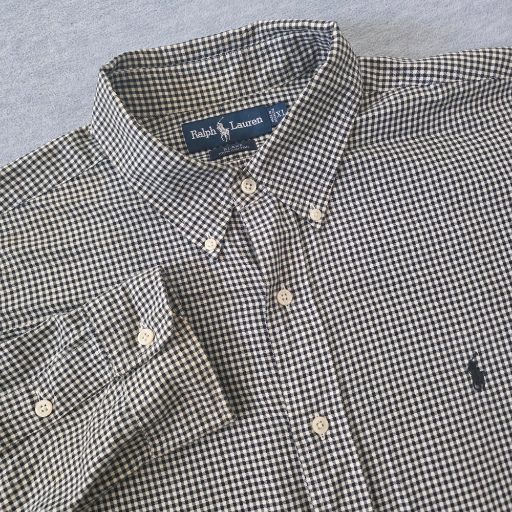 Ralph Lauren Blake Mens XL Gingham Button Down Shirt Black White Cotton Long Slv